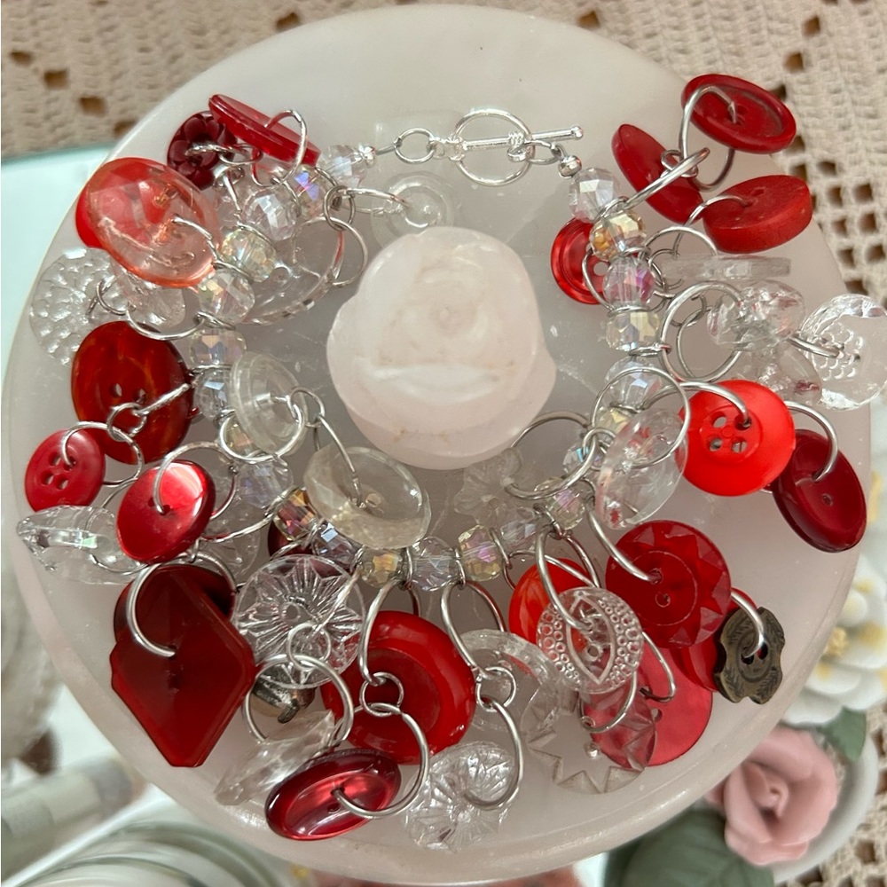 Handmade OOAK Antique Glass Button Bracelet NWOT